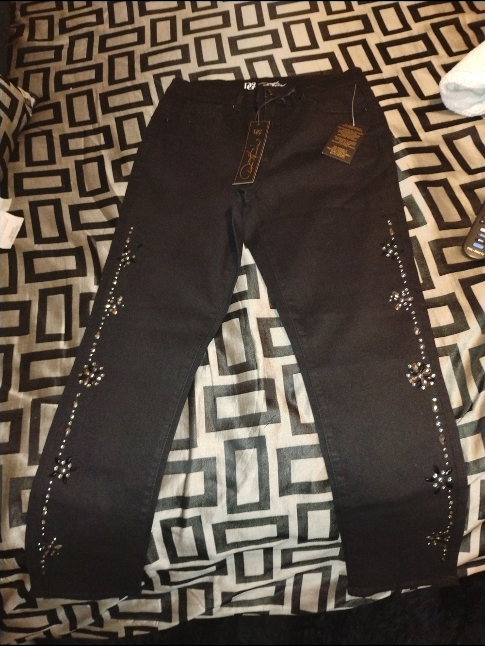 DG2 by Diane Gilman Black Stretch Skinny Jeans with Branded Button